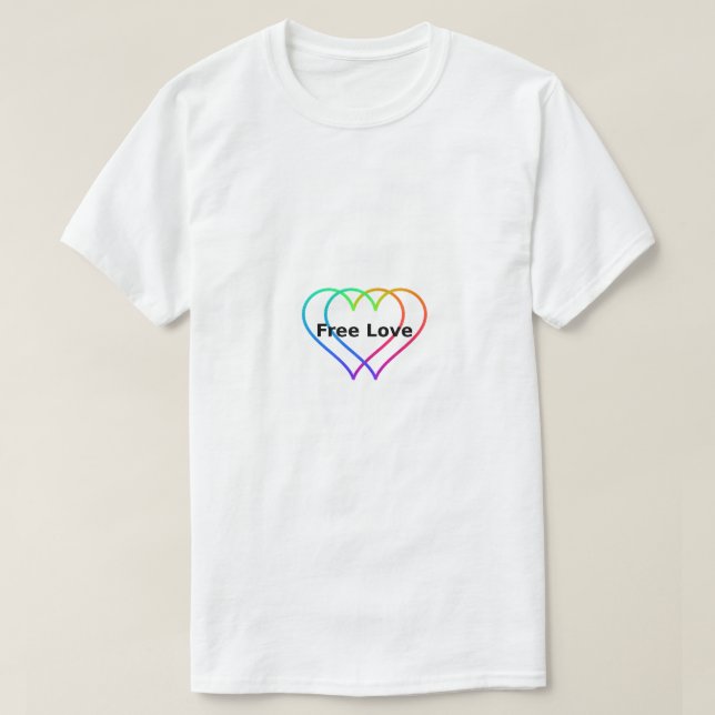Free Love Rainbow Hearts Outline T-Shirt  (Design devant)