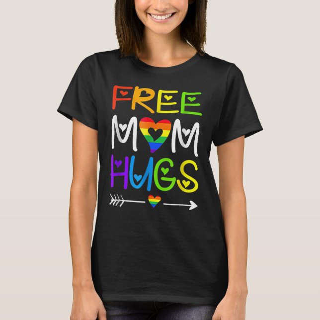 Free Mom Hugs Tshirt Rainbow Heart LGBT Pride Mont (Devant)