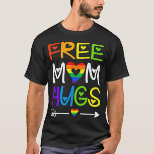 Free Mom Hugs Tshirt Rainbow Heart LGBT Pride Mont