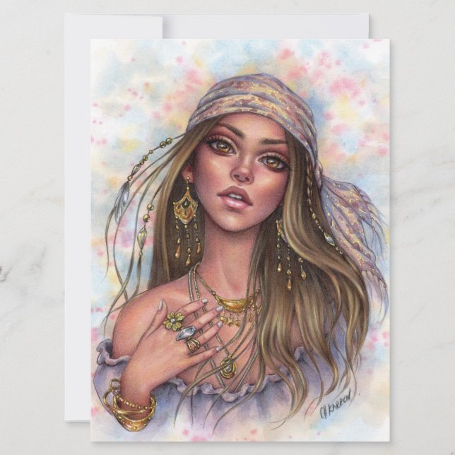Free Spirit Bohemian Hippie Girl Gypsy Art Card (Devant)