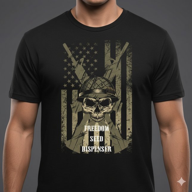 Freedom Seed Dispenser Patriotic Skull T-Shirt (Créateur téléchargé)