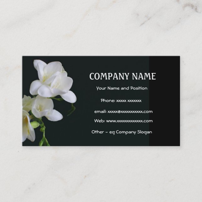 Freesia blanche sur le Carte de visite noir (Devant)