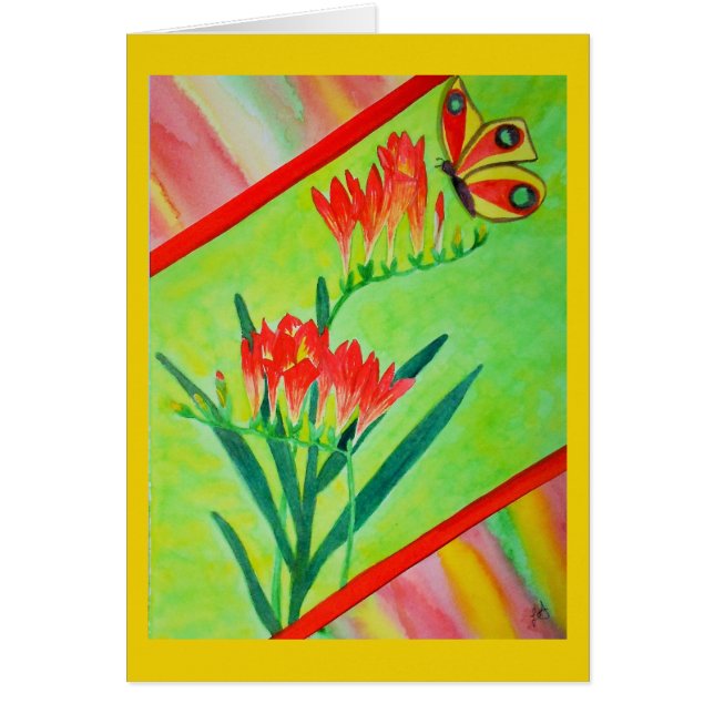 Freesias et papillon d'aquarelle (Devant)