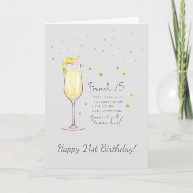 French 75 Cocktail 21e Bonne carte d'anniversaire (Devant)