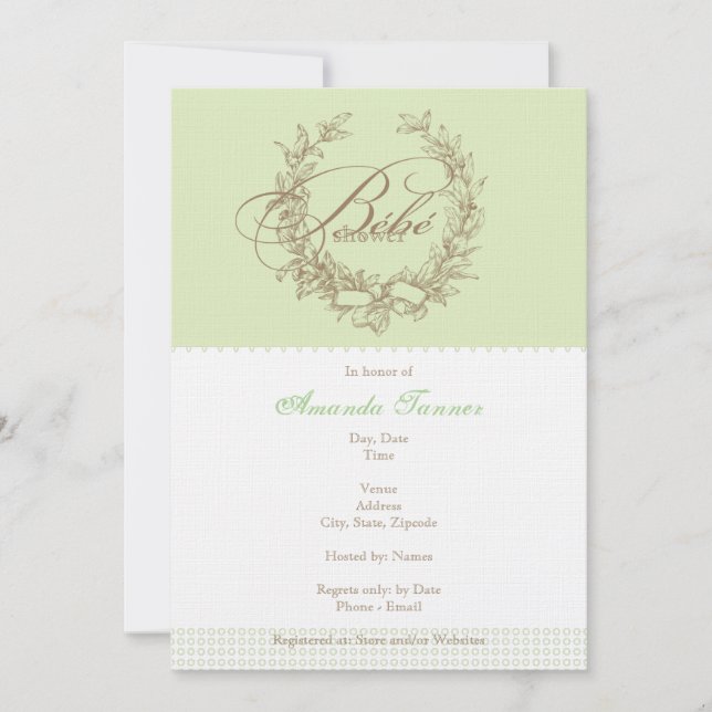 French Bebe Shower Invitation - Vert (Devant)
