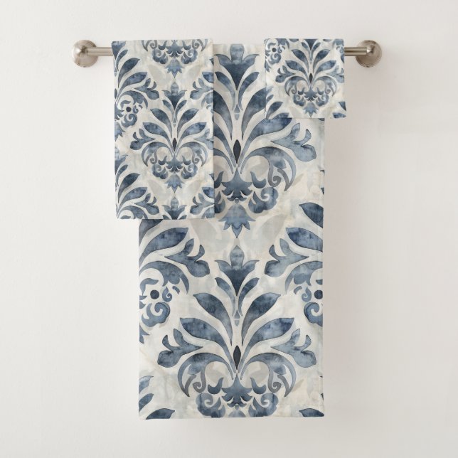 French Blue Damask Towel (En situation)