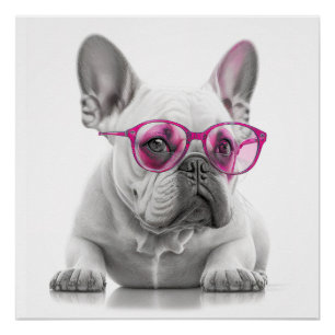 French Bulldog avec affiche en verre rose