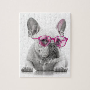 French Bulldog avec lunettes roses puzzle puzzle
