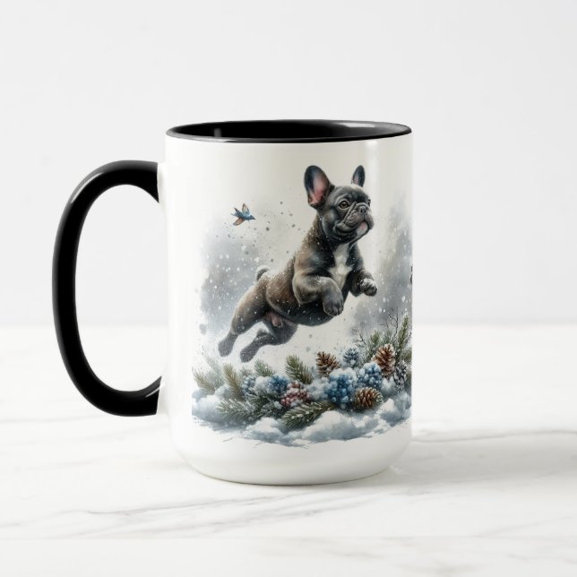 French Bulldog Black, Christmas Coffee Mug Cup (Gauche)