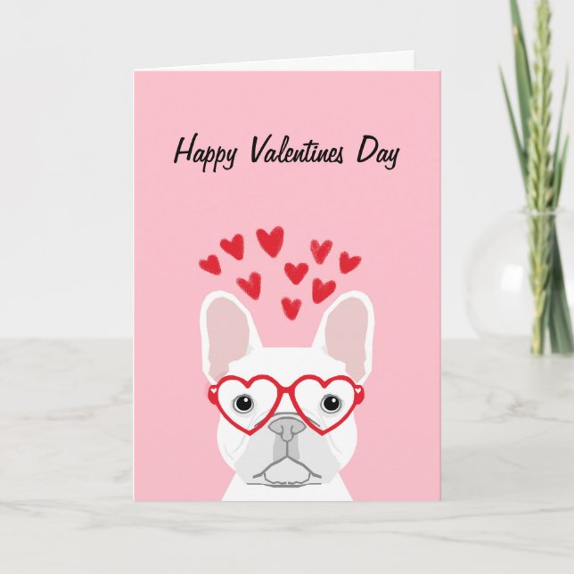 French Bulldog - carte des valentins blancs heureu (Devant)