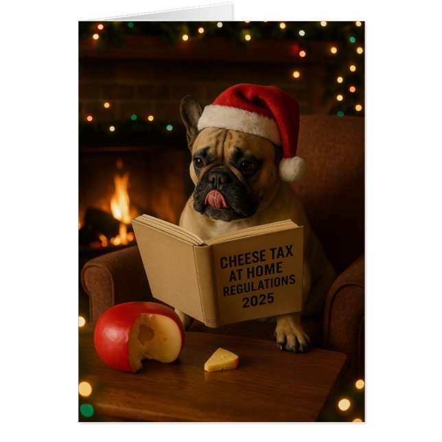 French Bulldog 'Cheese Tax' Christmas card (Devant)