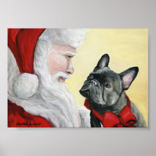 French Bulldog et Santa Claus Art Imprimer Poster