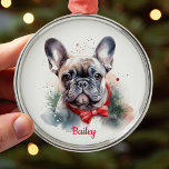 French Bulldog Ornement de Noël<br><div class="desc">Mignonne ornement de Noël de Bulldog français pour votre Frenchie ! L'aquarelle originale de Nicole. Personnalisez avec un nom personnalisé.</div>