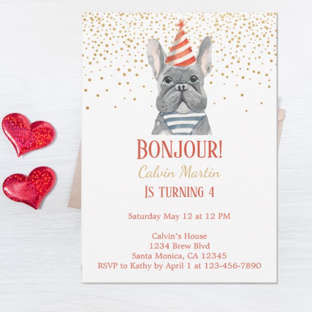 French Bulldog Red Quatrième Invitation d'annivers (Créateur téléchargé)