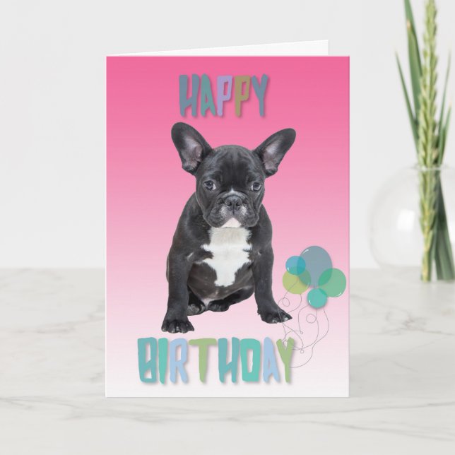 French Bulldog rose joyeuse carte de voeux d'anniv (Devant)