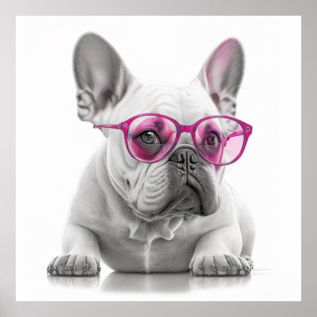 French Bulldog with pink glasses poster (Devant)