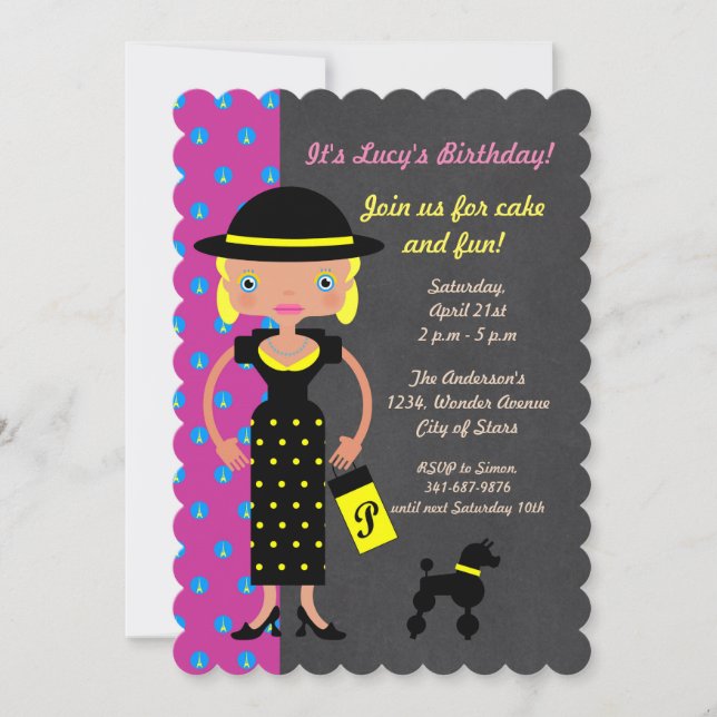 French Chic Girl Invitation de fête d'anniversaire (Devant)