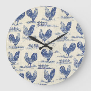 French Country Blue Rosters Imprimer Horloge