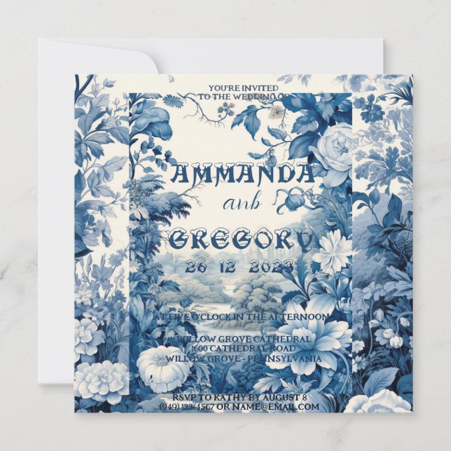 French Floral Toile Blue Invitation (Devant)
