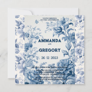 French Floral Toile Blue Invitation