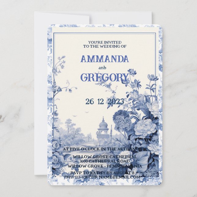 French Floral Toile Blue Invitation (Devant)