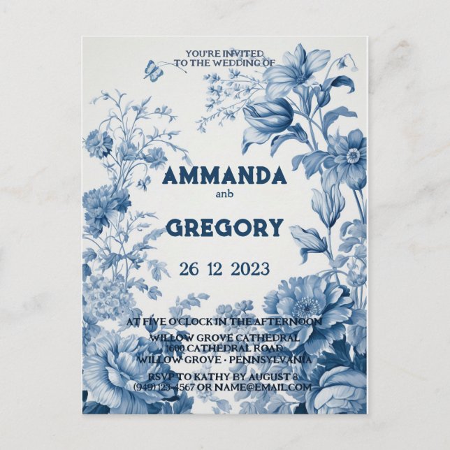 French Floral Toile Blue Invitation (Devant)