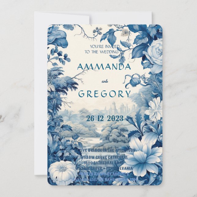 French Floral Toile Blue Invitation (Devant)