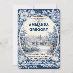 French Floral Toile Blue Invitation