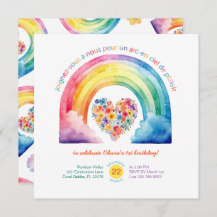 French Girl Rainbow Cloud Invitation d'anniversair