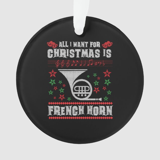 French Horn Ugly Christmas Sweater Shirt (devant)