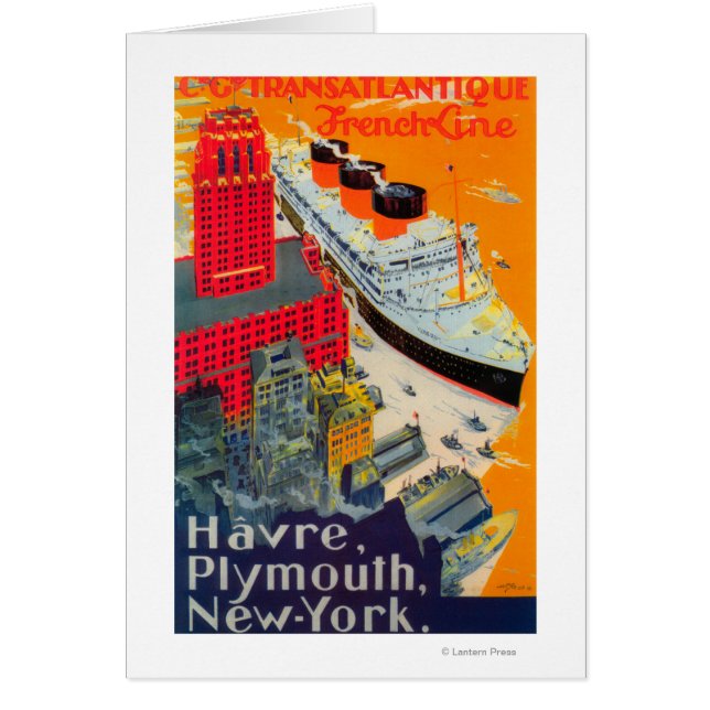 French Line Travel Poster, Havre to Plymouth, NY (Devant)