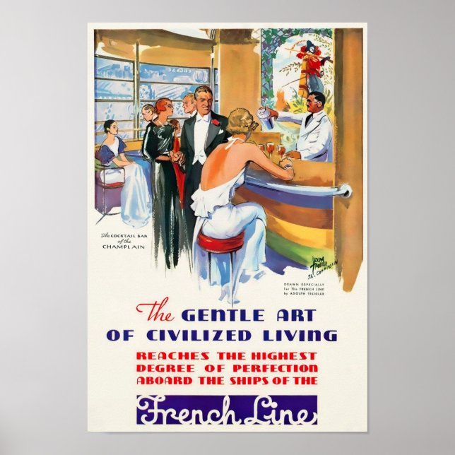 French Line Vintage Travel Poster (Devant)