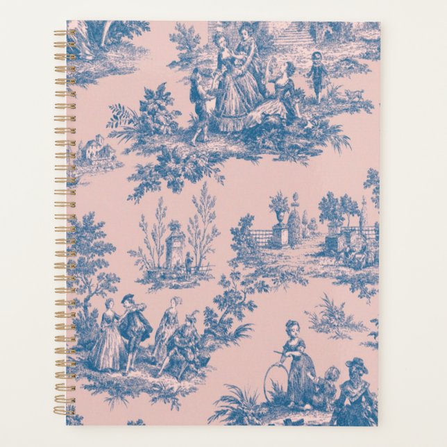 French toile de jouy bleu et rose élégant (Devant)