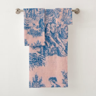 French toile de jouy bleu et rose élégant
