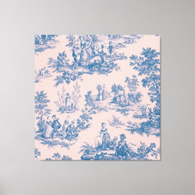 French toile de jouy bleu et rose élégant (Recto)