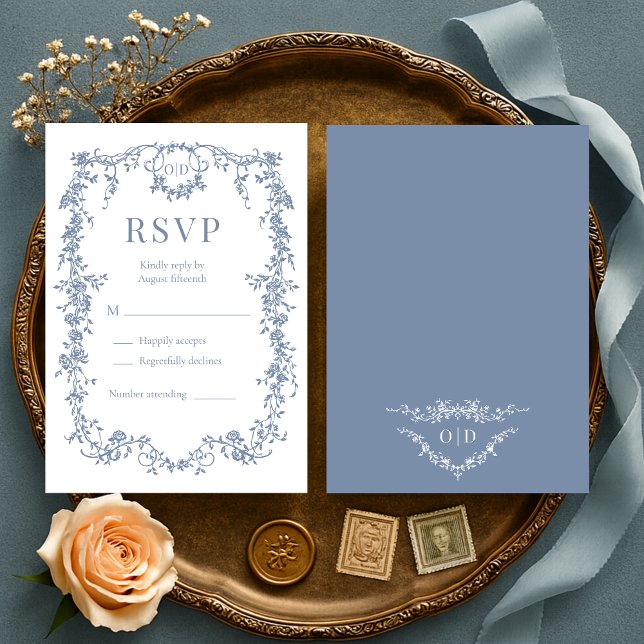 French Victorian Dusty Blue Wedding RSVP  (Créateur téléchargé)