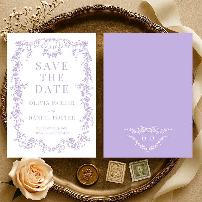 French Victorian Purple Lilac Save the Date (Créateur téléchargé)