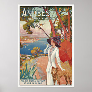 French Vintage Travel Poster Antibes Côte d'Azur
