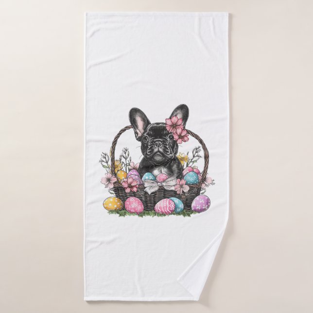 Frenchie Dog Easter Frenchie Dog Eggs Artwork T-Sh (Serviette de bain)