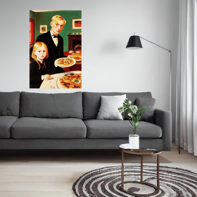 Frère, Soeur et table à manger | AI Art Poster (Créateur téléchargé)