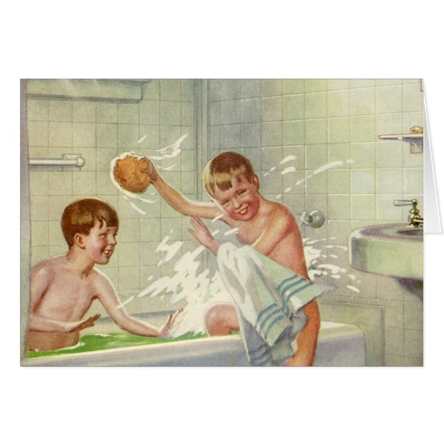 Frères vintage, enfants, garçons éclaboussant dans (Devant horizontal)