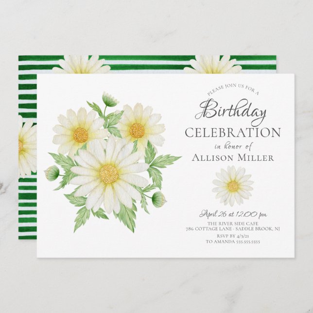 Fresh Daisy Floral Invitation Anniversaire (Devant / Derrière)
