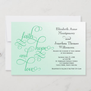 Fresh Mint Faith Hope and Love Wedding Invitation