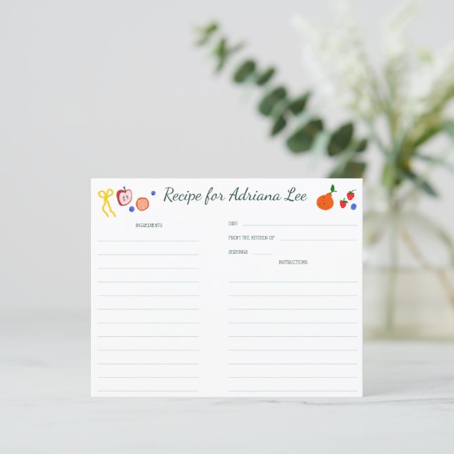 FRESH OFF MARKET CUSTOM Bridal Shower Recipe Card (Debout devant)