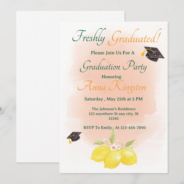 Freshly Graduated Lemon Pink Graduation Invitation (Devant / Derrière)