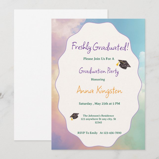 Freshly Graduated Printable Graduation Invitation (Devant / Derrière)