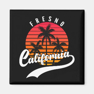 Fresno Retro Sunset Et Palm Trees Magnet