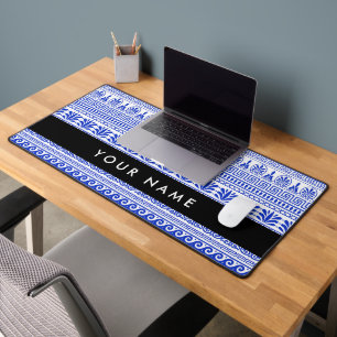 Fret grec, Clé de méandre mixte, Bleu, Votre Nom