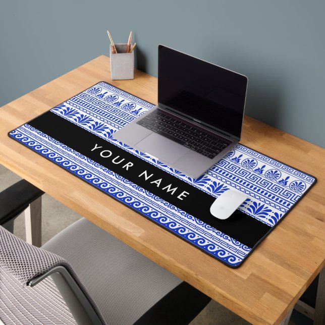 Fret grec, Clé de méandre mixte, Bleu, Votre Nom (Bureau 2)