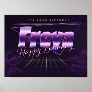 Freya Nom Vorname lila retro Poster Geburtstag